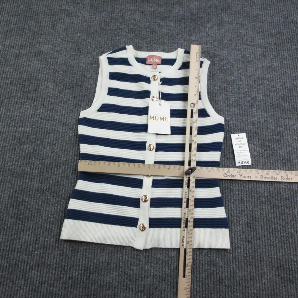 MUMU Sweater Cardigan Womens S Blue White Striped Button-Front Tight-Knit NWT